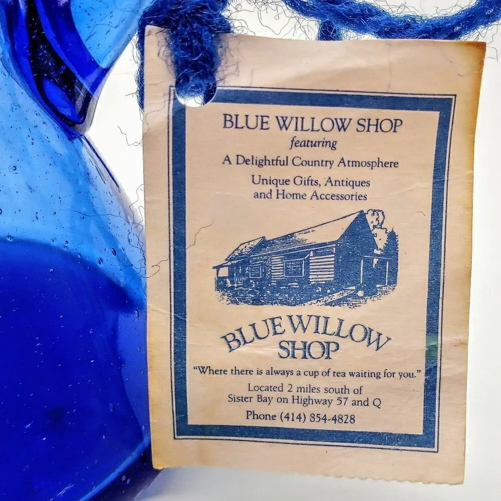 Handblown Blue Willow Shop Blue Glass Pitcher Vase NWT
